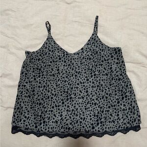 She + Sky Gray & Black Animal Print Lace Trim Cami Top | Size S